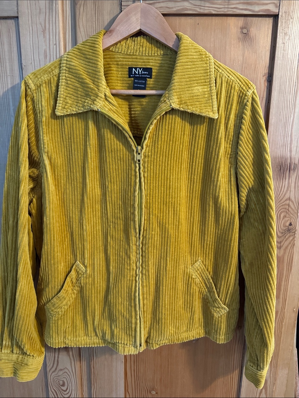 New York & Company Mustard Yellow Corduroy Zip Bomber Jacket